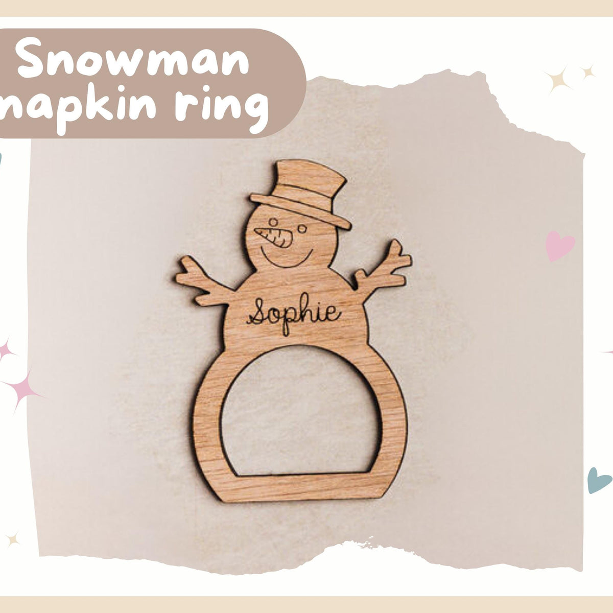 Cute wooden snowman napkin ring.