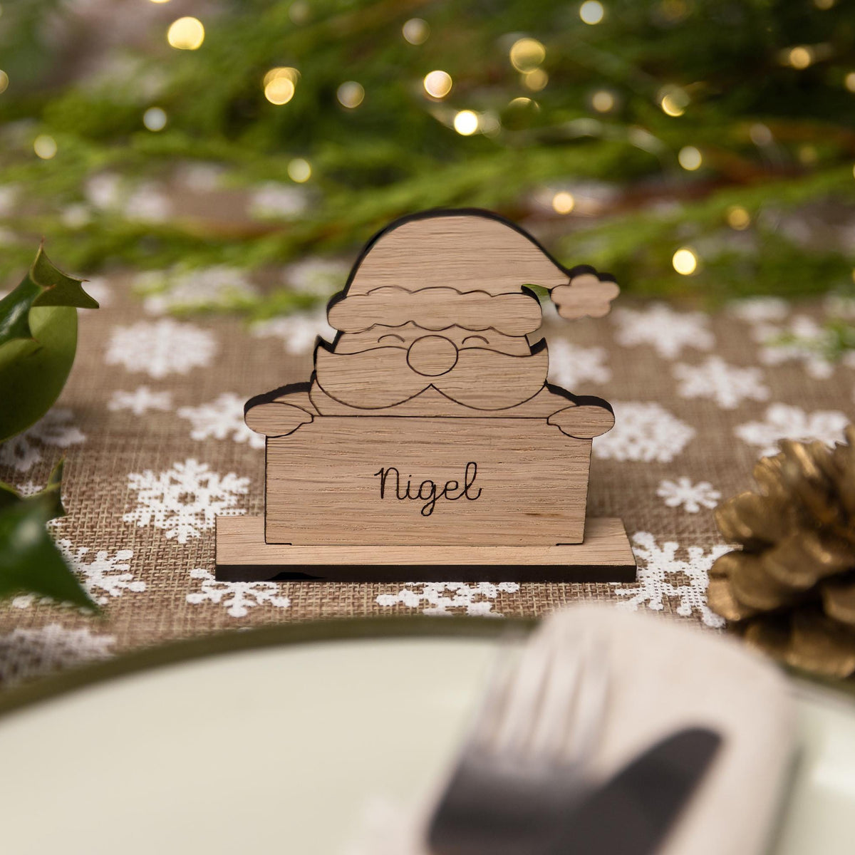 Standing santa wooden place name setting