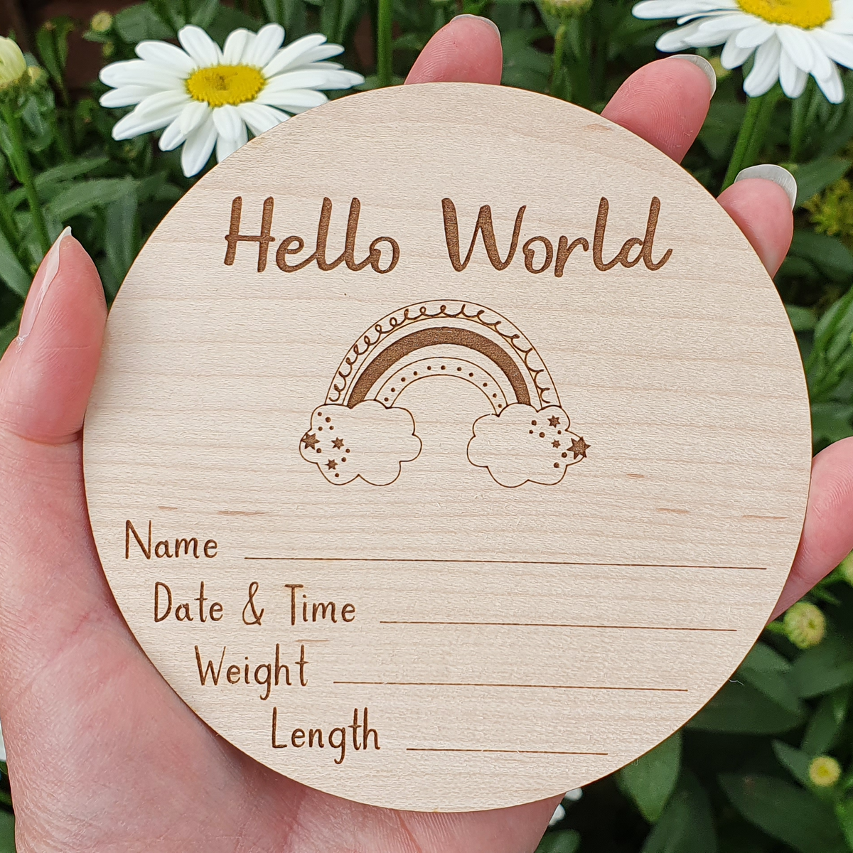 Hello World New Baby Arrival Plaque – Rainbow Birth Stats Disc ...