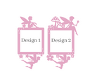 Two pink fairy-themed surrounds labelled 'Design 1' and 'Design 2' on a white background.