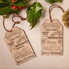 Wooden gift tag with message from Santa.