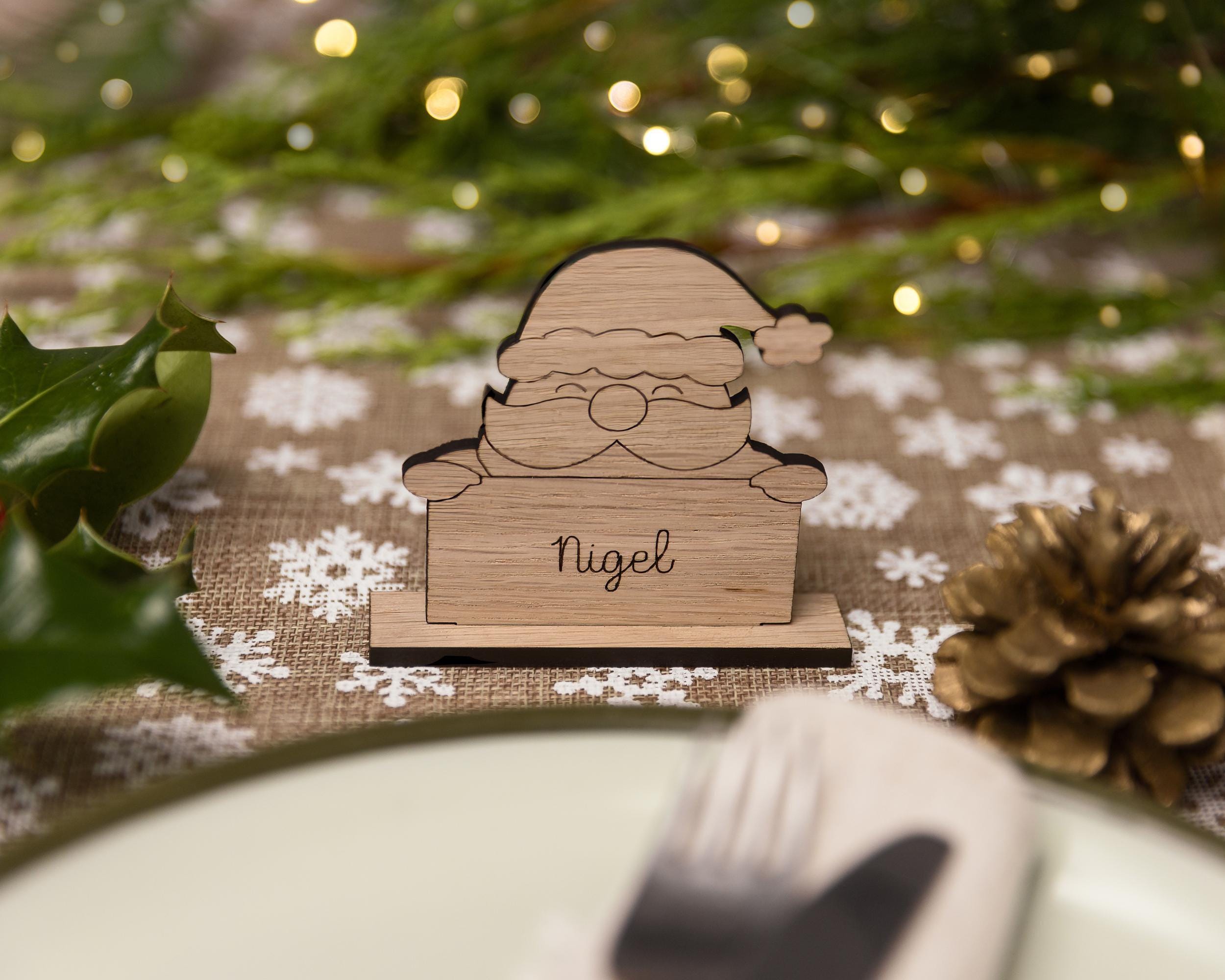 Standing santa wooden place name setting