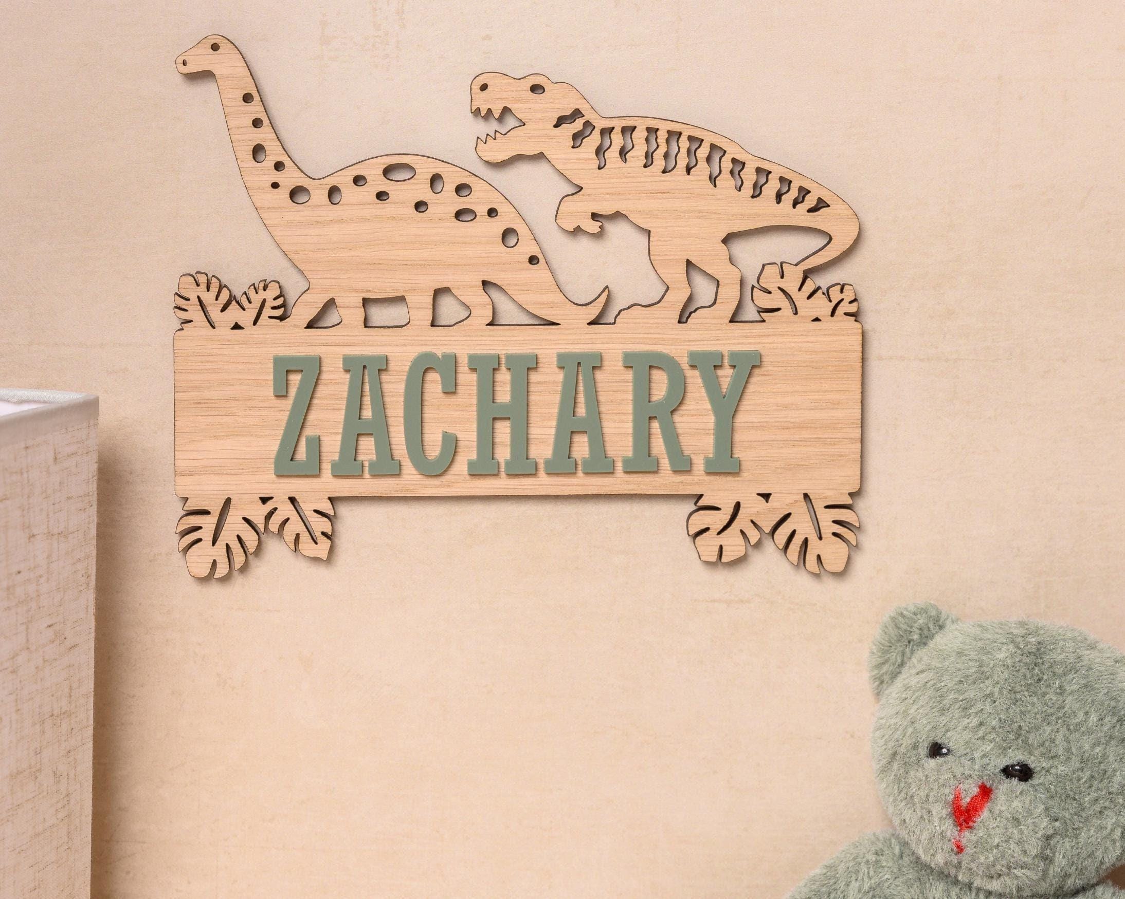 Dino themed wooden name sign