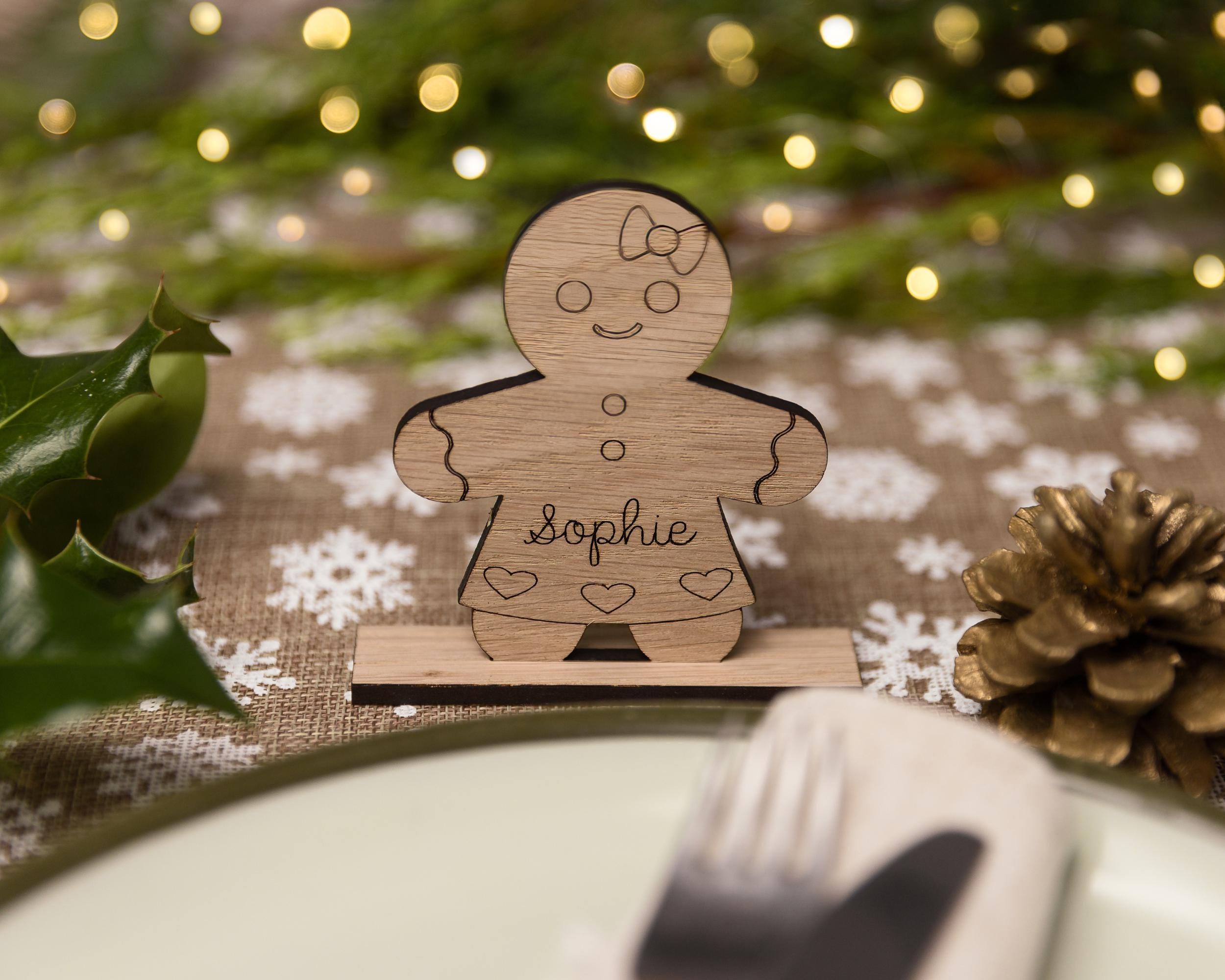 Standing gingerbread lady wooden place name setting