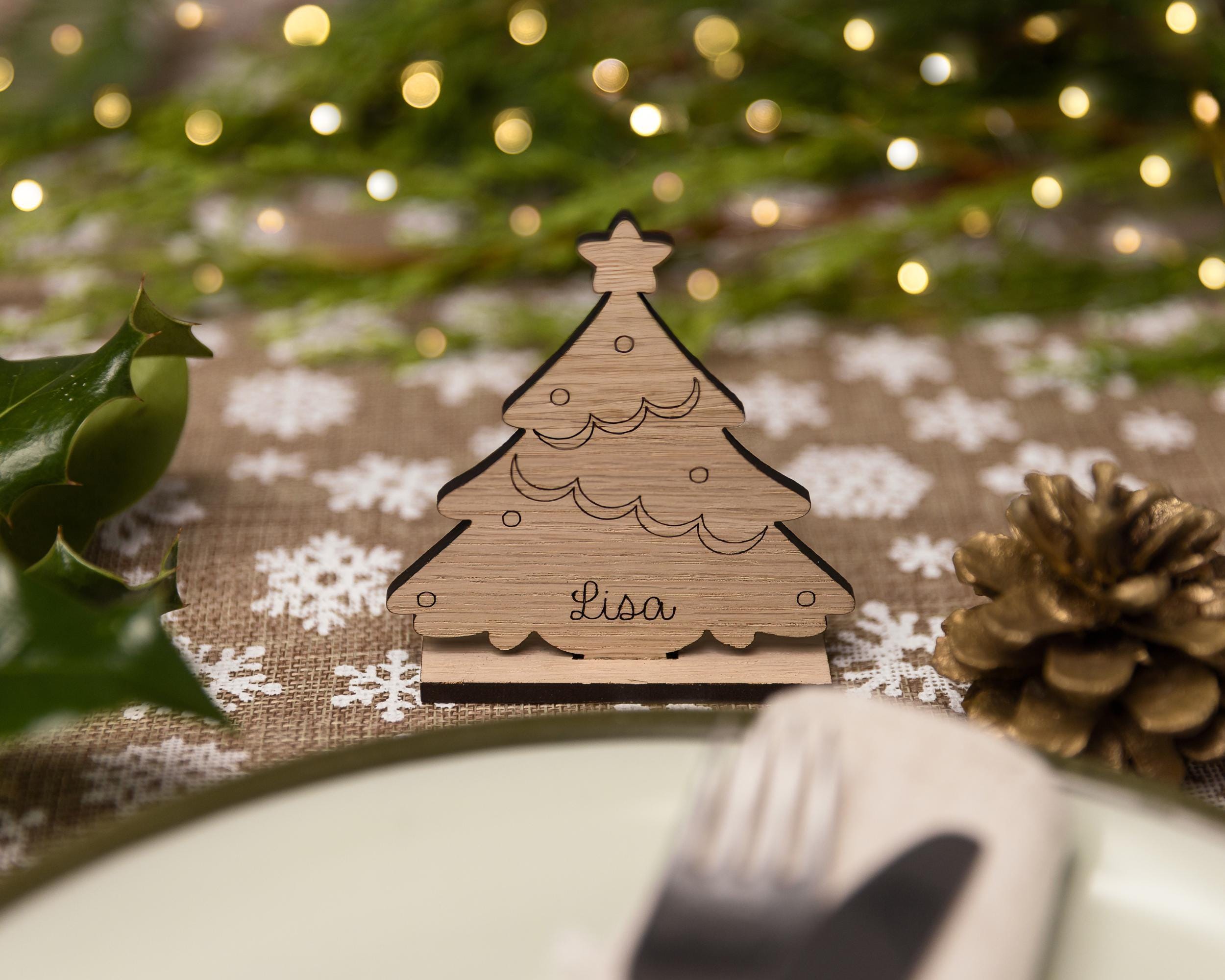 Standing christmas tree wooden place name setting