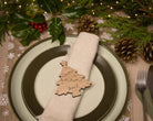 Wooden place setting in shape of a christmas tree