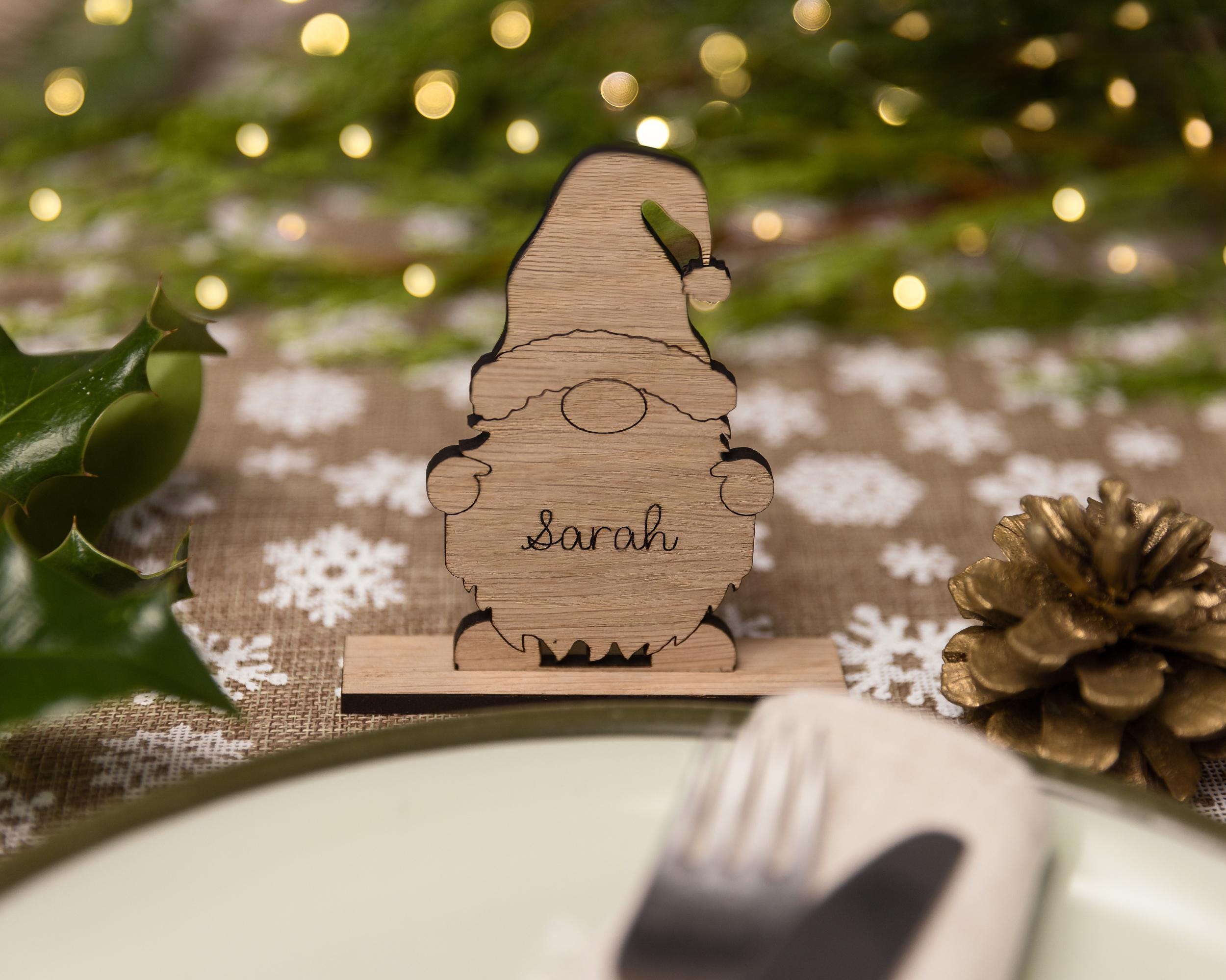Standing gonk wooden place name setting