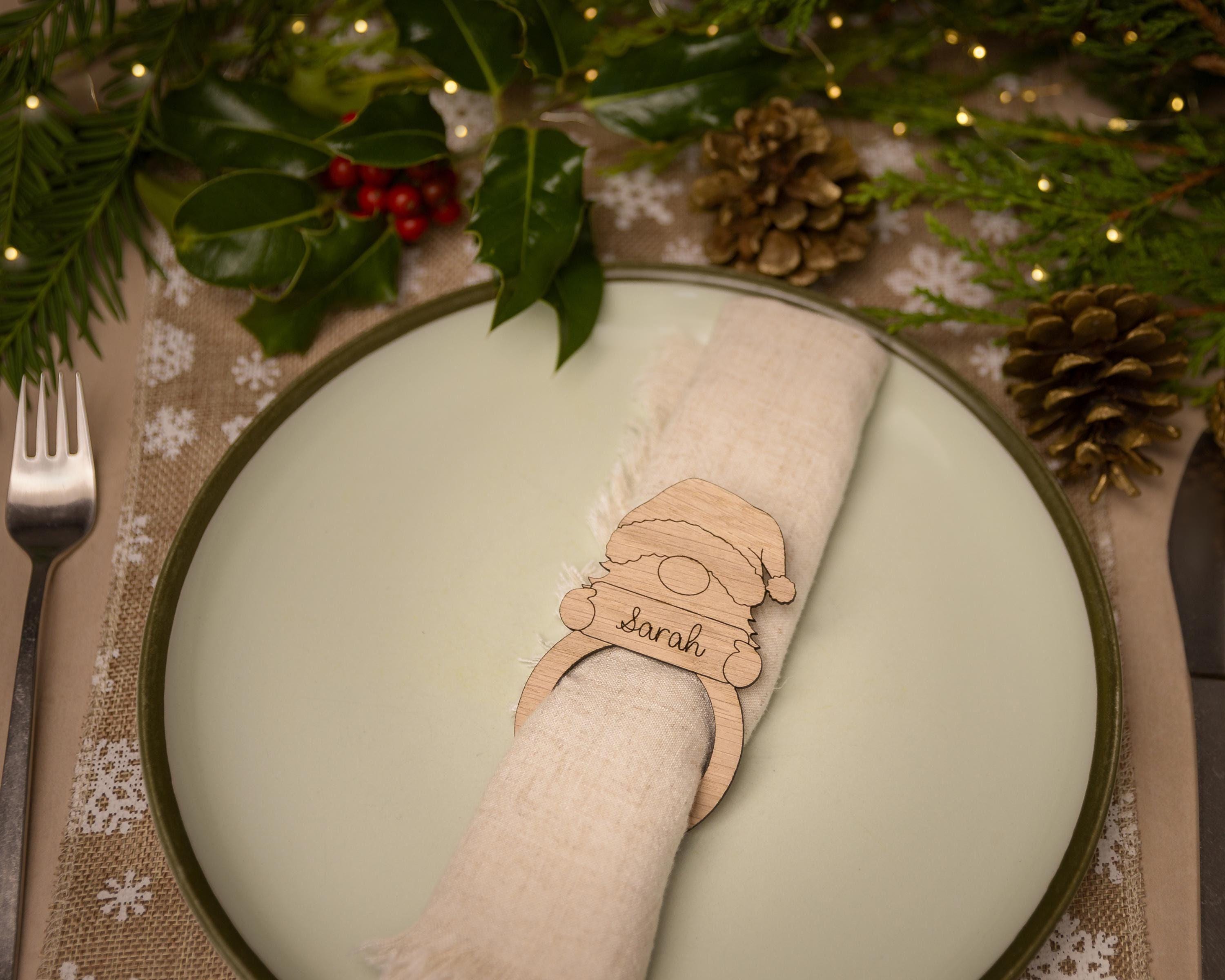 Wooden napkin ring featuring a gonk design